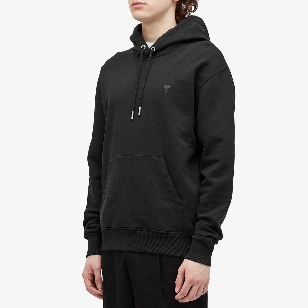 AMI Paris Men's Tonal Heart Hoodie Wool Tricotine Black